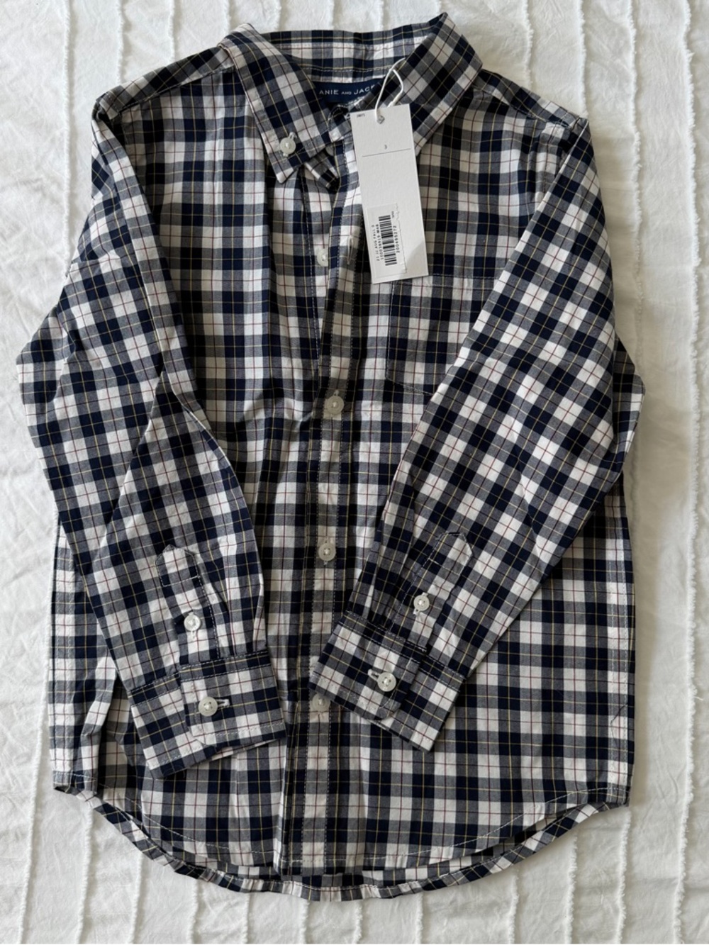 Janie and Jack Navy and White Plaid Button-Down Shirt